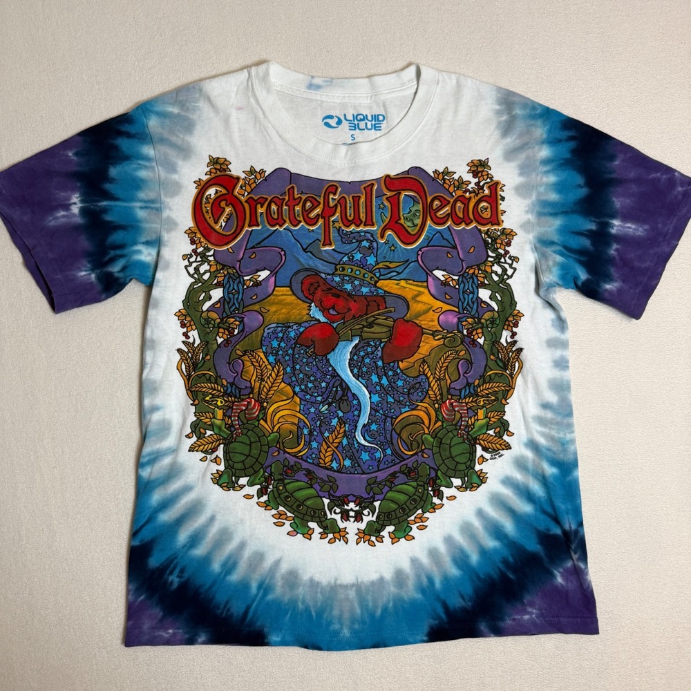 Vtg 2000 Grateful Dead Liquid Blue Tie Dye T-Shirt S Terrapin‎ Moon Bear Wizard